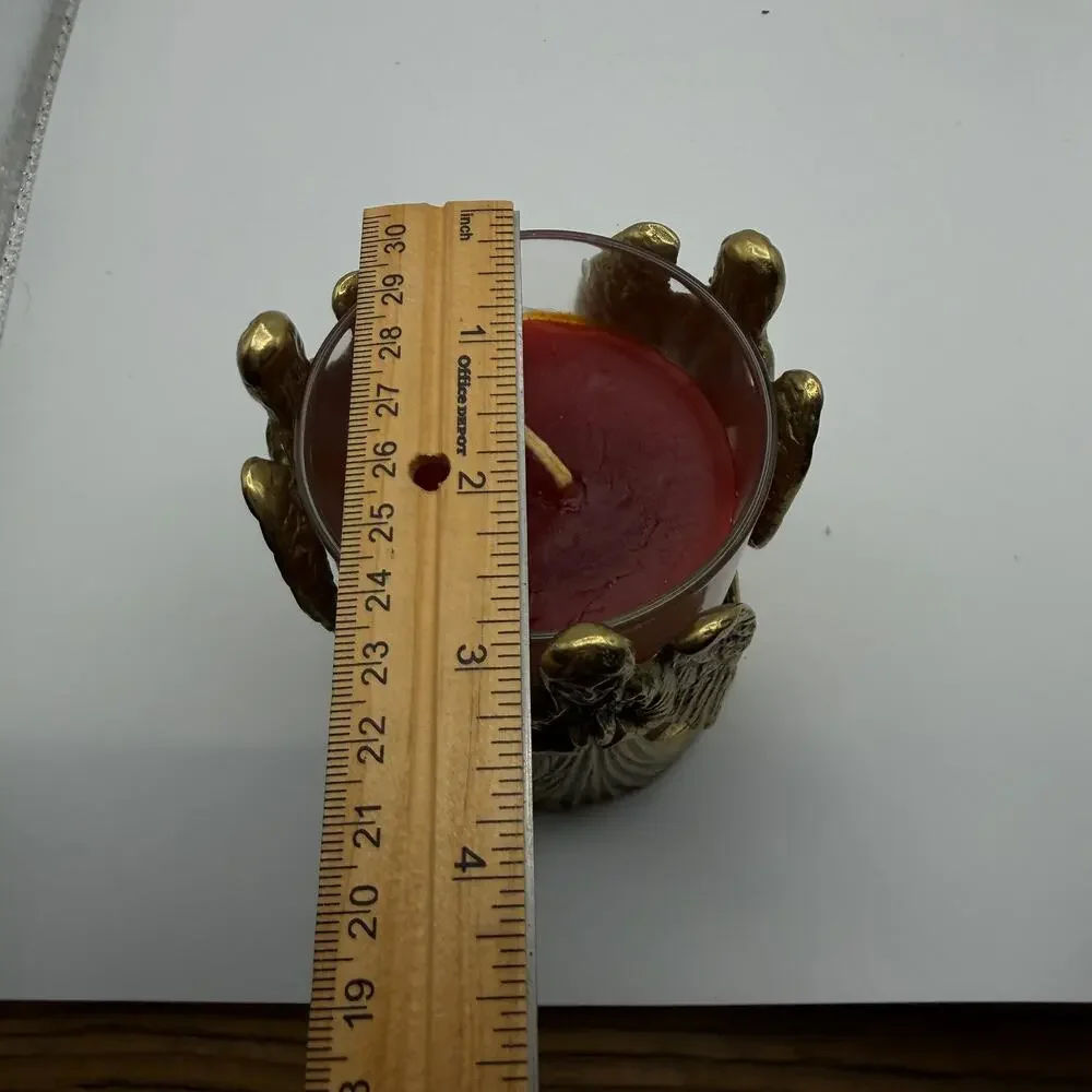 Solid Brass Angel Votive Candle Holder Three Praying Cherubs Glass Cup Korea